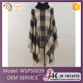 Fashion style plaid design winter alpaca high collar poncho women